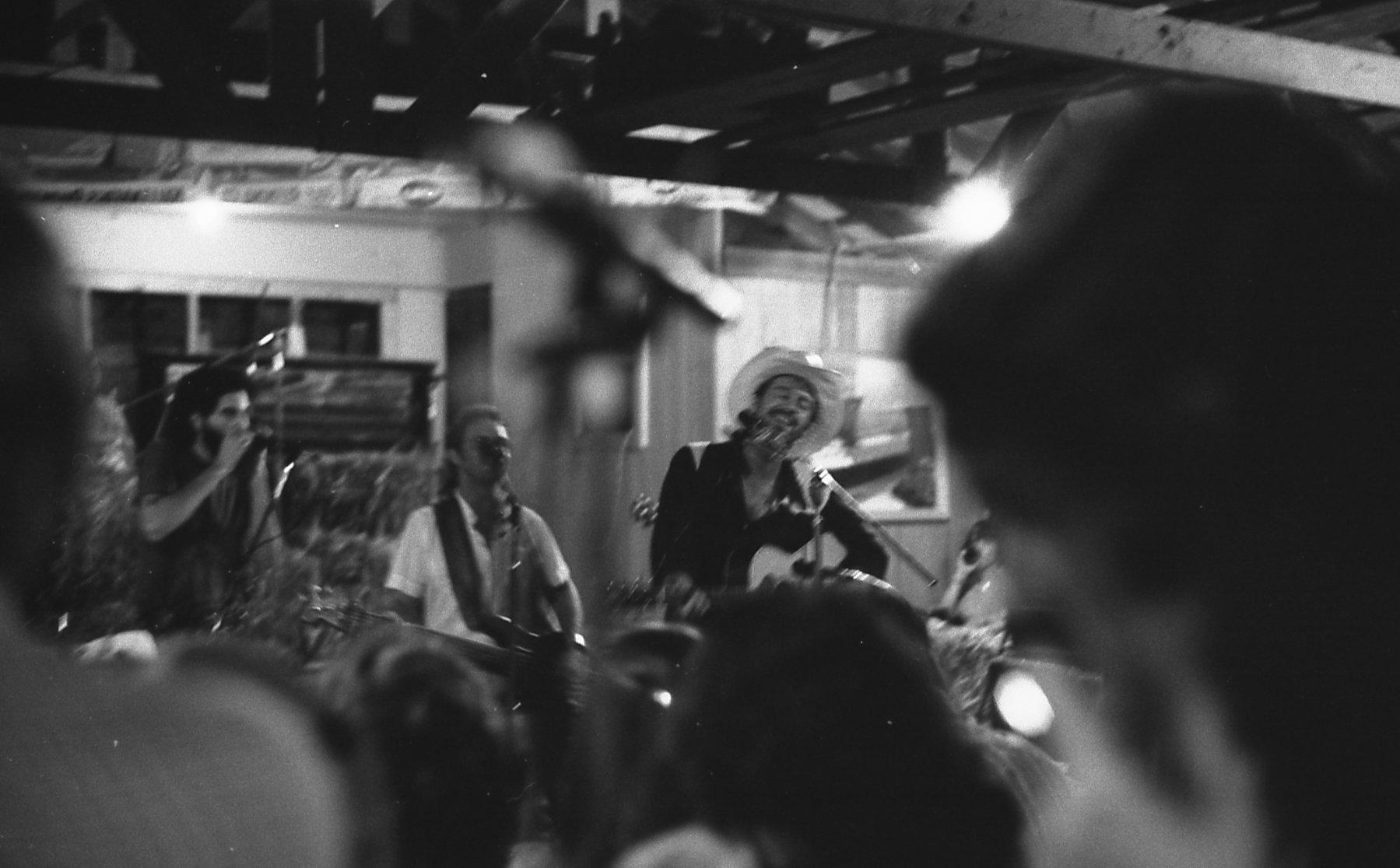 Mickey Raphael, Gary P. Nunn, and Jerry Jeff Walker onstage in Luckenbach, August 18, 1973.